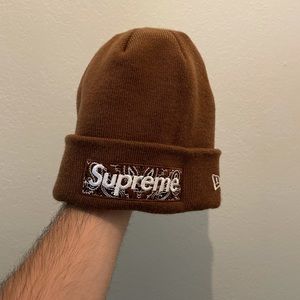 Supreme New Era Bandana Box Logo Beanie Dark Brown